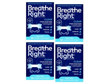 Breathe Right Nasal Strips Clear Sensitive Skin Small/Medium - 30 Strips, Pack of 4
