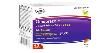 Camber Consumer Care Omeprazole 20mg Delayed-Release Tablets, Heartburn and Acid Reflux Medicine (42 Count)