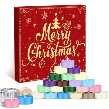 Candle Advent Calendar 2025 Adult Women Men Scented Candles Gift Include 24 Scented Tea Lights and 1 Ceramic Candle Holder Countdown to Christmas Candle Gift for Family Friend