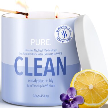 Candle-Lite Pure Eucalyptus &amp; Lily Scented Candles, Mothers Day Gifts for Mom, Odor-Eliminating Neofresh Technology 99.9%, 16 oz 2-Wick Jar, 98 Hours Burn Time