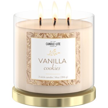 Candle-Lite Scented Candles, Vanilla Cookie Fragrance, 14 oz Three-Wick Aromatherapy Jar Candle, Perfect for Gifting and Celebration