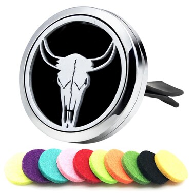 Car Essential Oil Diffuser Vent Clip Car Aromatherapy Christmas Car Accessories with 10 Refill Pads(Bull Skull)