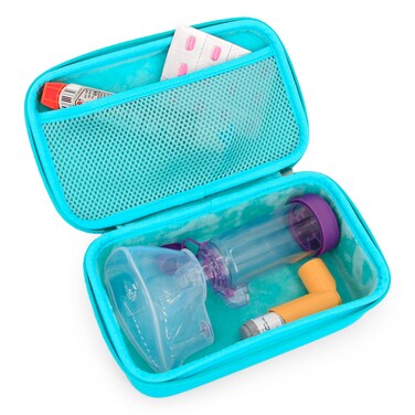 CASEMATIX Asthma Inhaler Case For Travel Fits Asthma Inhaler Spacer With Mask Attached, Inhaler Holder and Additional Accessories Used With Spacer For Inhaler, Includes Turquoise Asthma Case Only