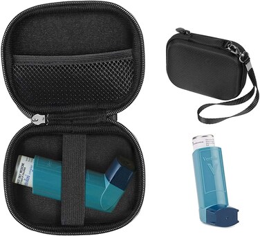 CaseSack Asthma Inhaler Holder case, Compact and Sturdy case for Handy Inhaler for Adults and Kids, with Rooms for Pills and Other Essentials (Black)
