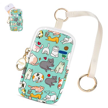 Cats Hand Sanitizer Spray Case Compatible with T0uch-land, Hand Sanitizer Holder Bag with Ring Buckle &amp; Wrist Strap, Cute Zippered Pouch for Glow Mist and Power Mist (Green Cats)