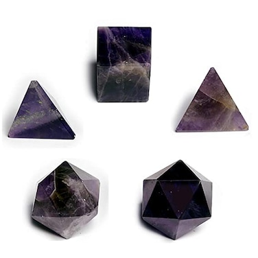 Chakra Geomtery Set Platonic Sacred Stones Amethyst Geometry Set for Chakra Stone Healing Balancing Reiki Healing Spiritual Good Luck Home Office Decor Size: 15-20 mm (Amethyst)