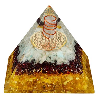 Chakra Healing Crystal Pyramid, Unique Birthday Gifts for Womens, Mom, Love One, Citrine Clear Qurtaz Orgonite Orgone Pyramid for Meditation, Balance, Positive Energy, Success, Office Desk Decor