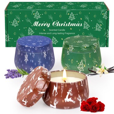 Christmas Candles Gifts for Women &amp; Men - 3 Pack Scented Soy Candle Gift Set, 7.5oz, Holiday Home Scent