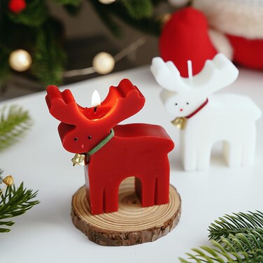 Christmas ELK Shaped Scented Candle,65G Handmade Aroma Soy Wax Decorative Aesthetic Candle for Table Photo Prop,Christmas Eve Party Decoration and Gift (Red-ELK Eye)