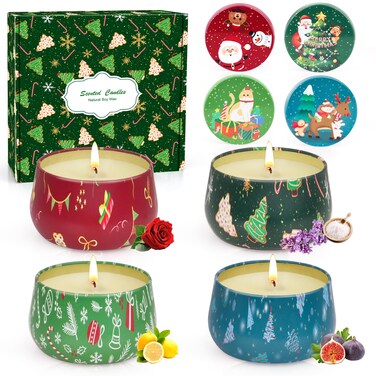 Christmas Gift Set, 4 Pack Scented Candle Set Holiday Candle Gifts - Soy Candles Home Scented, Christmas Candles Gift for Women, Personalized Stocking Stuffers for Mom Coworkers Teacher Nurse