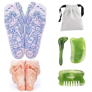 CHUNDONG Reflexology Socks with Tools: Acupressure Socks, 3 Pcs Trigger Point Foot Massage Tool, Kneading Massage Therapy, White, Foot Massager