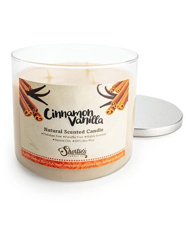 Cinnamon Vanilla Highly Scented Natural 3 Wick Candle, Essential Fragrance Oils, 100% Soy, Phthalate &amp; Paraben Free, Clean Burning, 14.5 Oz.