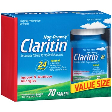 Claritin 24 Hour Allergy Medicine, Non-Drowsy Prescription Strength Allergy Relief, Loratadine Antihistamine Tablets, 70 Count