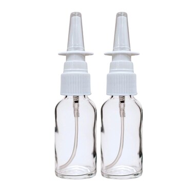 Clear Glass 1 oz with Nasal Sprayer - EMPTY, Refillable, Travel Size, Quality Glass! (2 Pack)