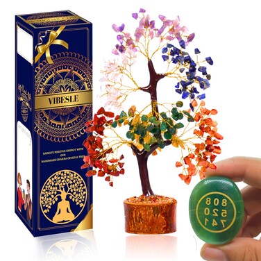 Combo of Chakra Tree Of Life and Green Jade Stone Zibu Coin - Crystal Tree, Energy Stones And Crystals, Money Tree, 7 Chakras Stones Healing Crystals, Prosperity Tree Crystals, Healing Stones Gift Set