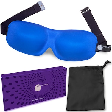 Contoured Sleep Mask - Adjustable Strap with Buckle Lock for Comfortable Light Blocking - Includes Travel Pouch - Blue