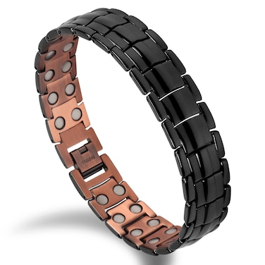 Copper Bracelets for Men 99.99% Solid Pure Copper Bracelets Double-Row Strong Magnets Adjustable (Black Copper)