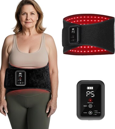 Cordless Rechargeable Red Light Therapy Belt, Wearable Infrared Light Therapy Belt with Quiet Massage &amp; Vibration, Pulse Heating Red Light Therapy for Body, Muscle, Back, Joint Pain Relief