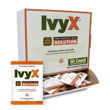 CoreTex Ivy X Pre-Contact Poison Ivy Wipes - Pack of 50 Single-Use Barrier Wipes to Help Prevent Itchy Rashes - Also Works on Poison Oak &amp; Sumac Oils - Quick Dry &amp; Chalk-Free Formula