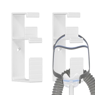 Cpap Hose Hanger 2 Pcs, Anti-Release Metal Cpap Hose Holder Hanger for Bed, 2 in 1 Design Cpap Hook Tube Mask Holder for Hold CPAP Headband Hose, and Tube, Cpap Stand - 2 Pcs Silver