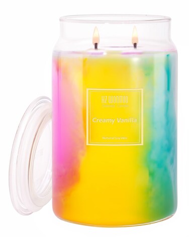 Creamy Vanilla Candle   Scented Candles   2 Wick Soy Wax Candles  110-Hour Burn Time Extra Strong Scented Candles  Fluid Effect Aromatherapy Candle   Candle Gifts for Women 20oz