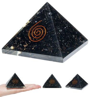 Crocon Black Tourmaline Orgone Pyramid feng Shui Chakra Balancing Crystal Reiki Healing Spiritual Balancing Meditation Good Luck Paper Weights Home Office Decor Size: 2.5-3 Inch