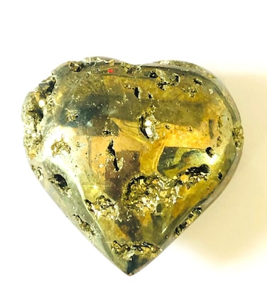 crystalmiracle Golden Pyrite 48 MM Heart Shape Rock Crystal Healing Fool"S Gold Gemstone Reiki FENG Shui Gift Psychic Energy