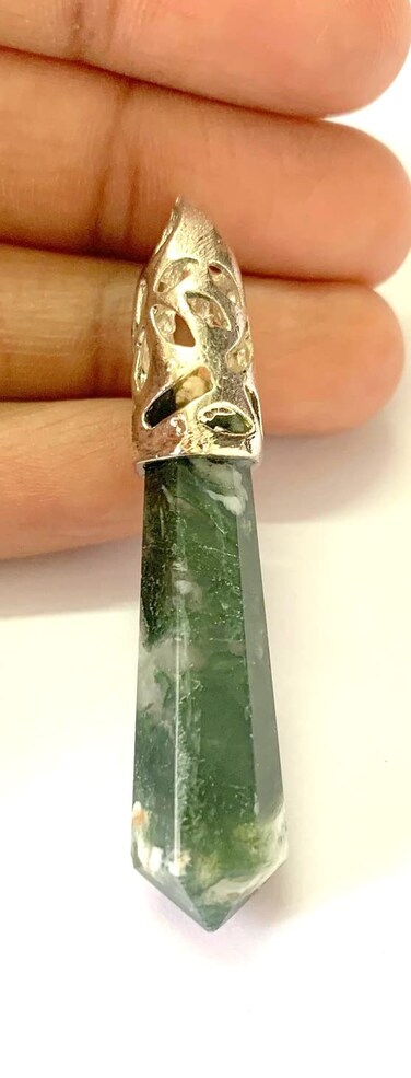 crystalmiracle Moss Agate Crystal Pendant Fashion Accessory Gemstone Handcrafted Men Women Gift