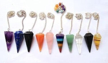 CRYSTALMIRACLE Natural Gemstone Cone Pendulums, 7pc Pointed Crystal for Dowser Healing, Divination,Reiki Feng Shui,Gift for Men Women