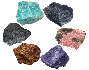 Crystals for Quit Alcohol Manifestation, Set of 6 Amazonite, Blue Aventurine, Hematite, Rhodonite, Mariyam Jasper and Lepidolite Healing Crystals and Stones