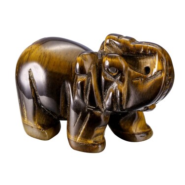 CrystalTears 2" Tiger Eye Crystal Gemstone Elephant Figurine Hand Carved Reiki Healing Crystals Pocket Gemstones Elephant Statue for Meditation Peace Protective Home Office Decor