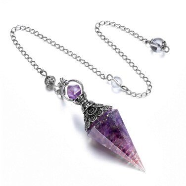 CrystalTears Natural Amethyst Crystal Pendulum Hexagonal Reiki Healing Crystal Points Gemstone Dowsing Orgone Pendulum for Divination Witchcraft Crystal Therapy