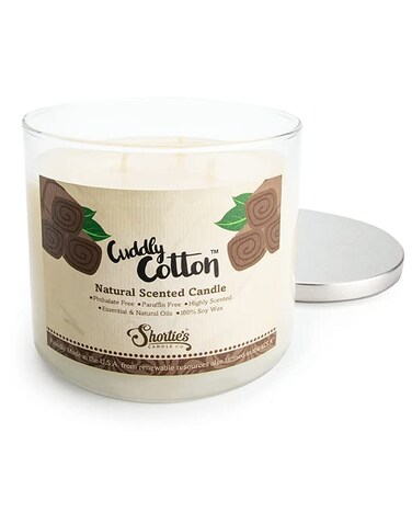 Cuddly Cotton Scented Natural 3 Wick Candle, Essential Fragrance Oils, 100% Soy, Phthalate &amp; Paraben Free, Clean Burning, 14.5 Oz.