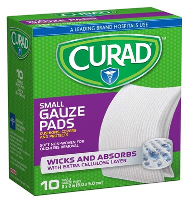 Curad Non-Woven Pro-Gauze, 2" x 2", 10 Count, Pack Of 6