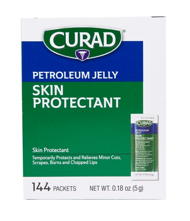 Curad Petroleum Jelly Skin Protectant, 5-g Foil Packet, 0.18-oz, 144 Count (Pack of 6)