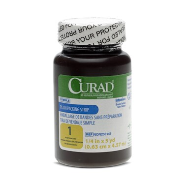 Curad Plain Gauze Packing Strip, Sterile, 1/4" x 5yd (Pack of 12)