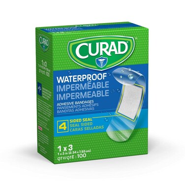 CURAD Plastic Waterproof Adhesive Bandage for First Aid, Sterile, Beige Color, 1 x 3 Inches, 100 Count