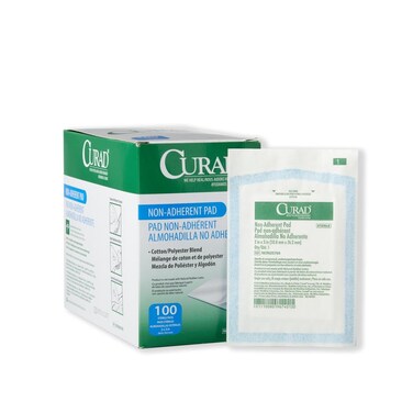 Curad Sterile Nonadherent Pad, Soft, Perforated, Absorbent, Cotton/Polyester, 2" x 3", Sterile, 100 pads