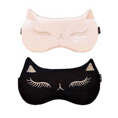 Cute Cat Sleep Mask for Kids, 2 Pack Silk Sleeping Eye Cover Adjustable Mask Night Eyeshade Cover for Girls Boys Women Men Sleep Travel Nap Party Supplies