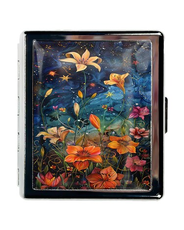 Cute Travel Pill Box Organizer with 8 Compartments - Compact and Fashionable Pill Case with Mirror - Ideal for Medications (Starry Flowers)