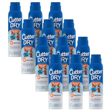 Cutter Dry Insect Repellent, Aerosol, 4-Ounce, 12-Count, Clear