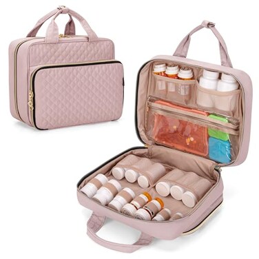 Damero Pill Bottle Organizer Bag, Travel Medicine Bag Organizer, Medicine Organizer and Storage for Pills, Vitamin, Fish Oil, Medical Supplements for Women and Men, Misty Rose