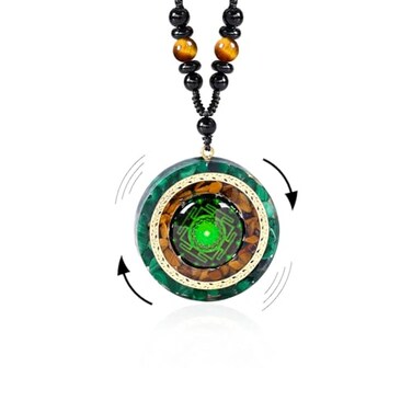 Day Day Up Orgonite Necklace - Sri Yantra Rotatable Pendant For Anti Stress Anxiety &amp; Meditation - Malachite And Tiger Stone For Spiritual Healing &amp; Positive Energy