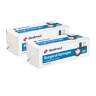 Dealmed 2" x 2" Surgical Sponges, 8-Ply, Non-Woven Absorbent Gauze Sponges for Wound Care, First Aid Kits and Medical Facilities, 200 Count (Pack of 2)
