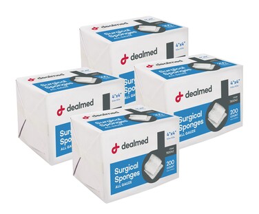 Dealmed 4" x 4" Surgical Sponges, 8-Ply, Non-Woven Absorbent Gauze Sponges for Wound Care, First Aid Kits and Medical Facilities, 200 Count (Pack of 4)
