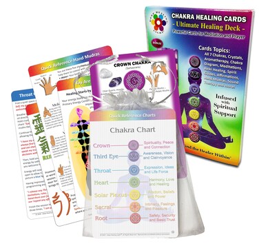 Deck of Chakra Healing Cards Helps Restore and Balance Your Energy with Meditations, Affirmations, Chakras Chart, Crystals, Essential Oils, Reiki Symbols, Hand Mudras - (18) 4"x6" 2-Sided Cards