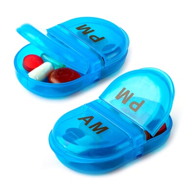 Deke Home - Pill Box Organizer AM/PM (2Pack), Small Pill Box 2 Times a Day, Medicine Holder, Vitamin Dispenser, Durable BPA-Free, Snap-Shut Lids