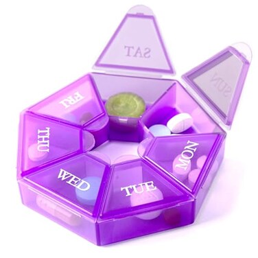 Deke Home - Small Weekly Pill Organizer, Round Pill Dispenser for Travel, Mini Pill Organizer, Compact Medicine Holder, Pill Sorters 7 Days, Portable Vitamin Container