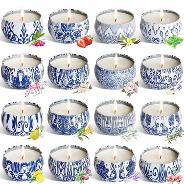 Deluxe Scented Candle Gift Set - 16 Fragrances, Natural Soy Wax, 240-320 Hours Burn Time - Ideal for Women, Holidays, and Special Occasions