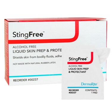 DermaRite's StingFree, Liquid Skin Prep &amp; Shield - Alcohol-Free Wipes, Shields from Body Fluids, Adhesives and Friction - Individually Wrapped, 50 Wipes, 1 Pack